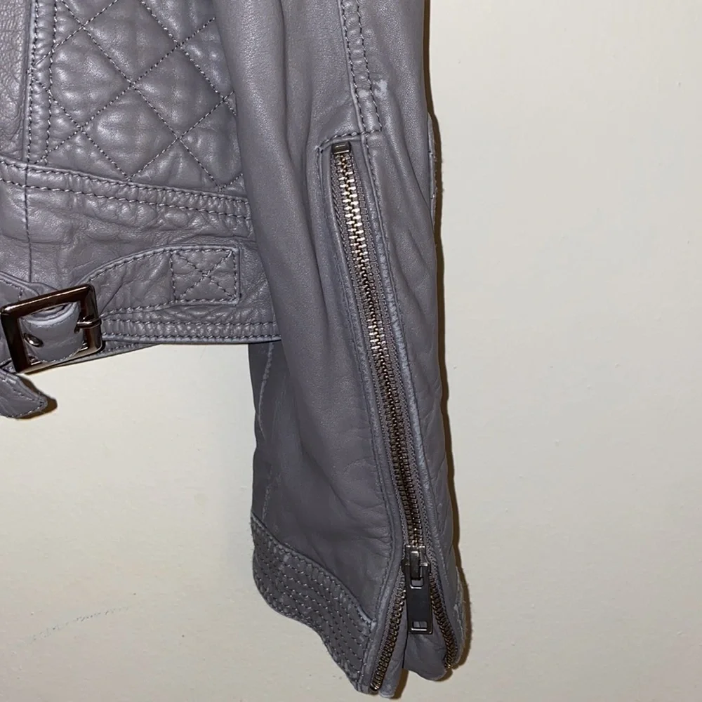 Samantha Sipos Gray Quilted Leather Biker Jacket size L